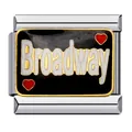 Charm a maglia modulare italiano Broadway in acciaio inox con due piccoli cuori - Testo Broadway e Cuore (ICJ219)