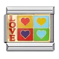 Maillon italien coeur arc-en-ciel LOVE en acier inoxydable pour bracelet de bijoux DIY - Style LOVE Cœur à Carreaux(ICJ531)