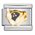 Italienisches modulares Edelstahl-Charm mit goldenem Emaille-Design von Bowlingkugeln - Schwarzer Bowlingball Muster (ICJ892-1)