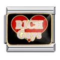 Maglia per bracciale italiano in acciaio inossidabile dorato con cuore e RICH Guys - Testo RICH Guys e Cuore (ICJ229)