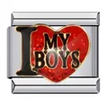 Stainless steel Italian charm link featuring a red glitter heart with 'I Love My Boys' text - I Love My Boys Style (ICJ544)