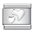 Maglia per bracciale modulare italiano in acciaio inox con doppi cuori in argento - Doppio Cuore Stampato (ICY418)