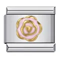 Modulaire roestvrijstalen Italiaanse charm link met roze en goudkleurige emaille bloem - Roze Emaille Bloem Met Gouden Rand Stijl (ICJ214-1)