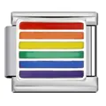 Lien de breloque italienne en acier inoxydable avec drapeau arc-en-ciel coloré - Style Rayure Horizontale Arc-en-ciel Six Couleurs (ICJ423-1)