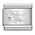 Charm modulare italiano in acciaio inox con design a delfino Pesci in smalto bianco - Pesci/Delfino Bianchi (ICY421)