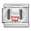 Stainless steel Strong Dad barbell Italian charm link for DIY modular bracelets - Strong Dad Barbell Style (ICJ415-1)