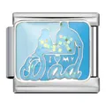 Custom stainless steel blue enamel Italian charm with I heart MY Dad for bracelets - Blue I Love My Dad Style (ICJ414-1)