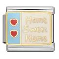 Stainless steel DIY Italian charm link with 'Home Sweet Home' text and red hearts - Home Sweet Home Style (ICJ676-1)