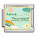 Durable stainless steel Italian charm with colorful rainbow enamel and Love Yourself message - Love Yourself Green Style (ICJ1023-2)