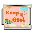 Stainless steel pink Italian charm bracelet link with rainbow, eggs and Keep Real text - Keep Real Pink Style (ICJ1180-2)
