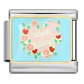 Stainless steel Italian charm with gold plating and 'love baby' heart enamel design - Love Baby Blue Style (ICJ1297)