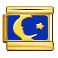 Maglia per bracciale italiano in acciaio inossidabile dorato con luna e stella blu - Luna e Stella Blu Navy Oro (ICY1409-4)