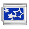 Charm modulare italiano in acciaio inox con motivo a stelle in smalto blu per bracciali DIY - Stelle Blu Argento (ICY1408-3)