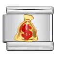 Maillon de charme italien en acier inoxydable avec sac d'argent doré et signe dollar rouge - Sac De Dollars Rouge (ICJ988-1)