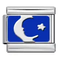 Charm componibile italiano in acciaio con motivo luna e stella in smalto blu. - Luna e Stella Blu Argento (ICY1409-3)