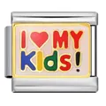 Custom stainless steel Italian charm link with colorful I Love My Kids enamel design - I Love My Kids Style (ICJ888-1)