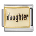 Gold-plated stainless steel Italian modular charm with 'daughter' text engraving - Daughter White Style (ICJ674-1)