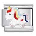 Süßes Einhorn-Emaille-italienisches Charm-Glied aus silberfarbenem Edelstahl - Einhorn (ICJ1733)