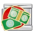 Dettaglio di charm modulare italiano in acciaio inox con design a forma di dollaro - Chip Simbolo Dollaro (ICJ1656)