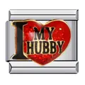 "I Love My Hubby" red glitter heart stainless steel Italian charm for modular bracelets - Hubby Red Heart Style (ICJ513)
