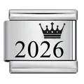 Premium roestvrijstalen Italiaanse modulaire charm met gegraveerde kroon en jaar 2026 - Kroon Jaar 2026 (ICK1771)