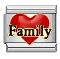 Stainless steel Italian charm link with red enamel heart and Family inscription - Family Classic Red Heart Style (ICJ231)