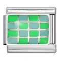 Gros plan sur un charm modulaire italien avec un motif en émail à damier vert et bleu - Damiers Vert et Bleu (ICJ1574)