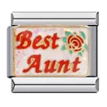 Maglia per bracciale italiano in acciaio inox con scritta rossa Best Aunt e fiore - Best Aunt (ICJ736)