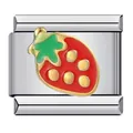 Stainless steel Italian charm link with colorful strawberry enamel DIY jewelry detail - Summer Strawberry Pattern (ICJ056-1)