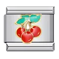 Stainless steel Italian charm link with red cherry enamel design for DIY bracelets. - Red Cherry Finish (ICJ526)