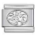 Eslabón de pulsera italiana de acero con diseño de árbol de la vida y circón claro - Árbol de la Vida (ICJ1480)