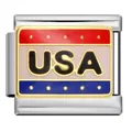 Maillon de charme italien avec motif drapeau USA et finition acier inoxydable doré - Motif Texte USA (ICJ457-1)