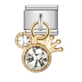 Charm per bracciale modulare italiano con cristallo brillante e corona d'oro - Stile Corona e Cristallo (ICG249)