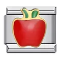 Italian modular bracelet charm link featuring a red enamel apple in stainless steel. - Red Apple Style (ICJ229-1)