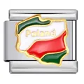 Maillon de bracelet italiano en acier inoxydable avec motif drapeau de la Pologne - Motif Texte Pologne (ICJ675-1-Pologne)