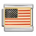 Maillon de charme italien en acier inoxydable avec motif émaillé de drapeau américain - Drapeau USA Bordure Dorée (ICJ881-1)