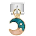Charm modulare italiano in acciaio inossidabile con pendente bicolore a luna e stelle - Stile Luna e Stella (ICG224)