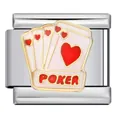 Maillon de breloque italienne en acier inoxydable avec motif de poker cœur rouge - Carte À Jouer POKER (ICJ335-1)