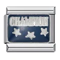 Roestvrijstalen Italiaanse bedel voor armband met Champion-tekst op blauw - Champion Tekst (ICJ521)