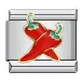 Premium stainless steel Italian modular charm with red chili pepper enamel decoration - Red Chili Theme Design (ICJ574)