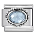 Charm modulare italiano in acciaio inox con pietra di zircone ovale azzurro chiaro - Azzurro (Marzo)