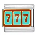 Eslabón de charm modular italiano de acero con diseño de jackpot de tragaperras 777 - Estilo de Máquina Tragaperras 777 (ICJ2288) / Plateado