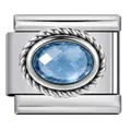 Charm modular italiano de acero inoxidable con circón de piedra de nacimiento azul - Azul Cielo (Septiembre)