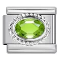 Eslabón de pulsera italiana con piedra peridoto verde óvalo y bisel de cuerda - Verde Claro (Agosto)
