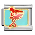 Hoogwaardige roestvrijstalen Italiaanse armband link met rood ballerina emaille ontwerp - Ballerina Patroon (ICJ900-1)