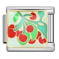 Italian charm modular link for bracelet in stainless steel with cherry enamel design - Vine Texture Enamel Style (ICJ1249)