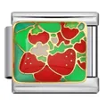 High-quality stainless steel Italian modular charm link featuring red strawberry enamel - Gold Frame Strawberry Style (ICJ1242)