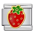 Enamel strawberry charm for DIY personalized stainless steel Italian modular bracelet - Painted Strawberry DIY Link (ICJ3120-1)