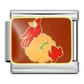 Dettaglio ravvicinato del charm italiano del Ringraziamento con uccello cardinale e zucca - Modello Cardinale Zucca Acero (ICJ699-1)