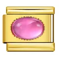 Macro detail of a gold-plated stainless steel Italian modular charm with pink oval stone - Gold Base Oval Pink Stone (J291-1)